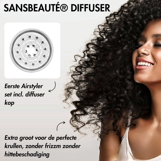 Sansbeauté® 8-in-1 Airstyler avec diffuseur et boîte de rangement - Multistyler - Brosse pour sèche-cheveux cheveux courts - Brosse pour sèche-cheveux - Sèche-cheveux - Brosse chauffante - Brosse à boucler - Fer à boucler - Brosse de coiffage - Câble rota