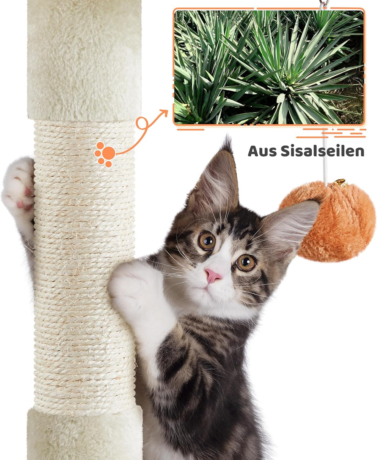 Yaheetech : Arbre à chat avec motif de pattes et maisonnettes pour chats - 59,5 x 55,5 x 164 cm - Beige/vert