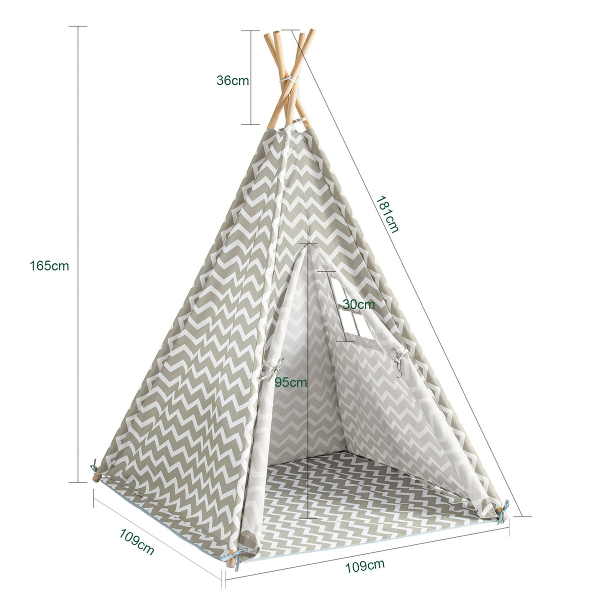 SoBuy OSS03 Tente Tipi pour enfants 112 x 112 x 158 cm - Blanc/ Gris