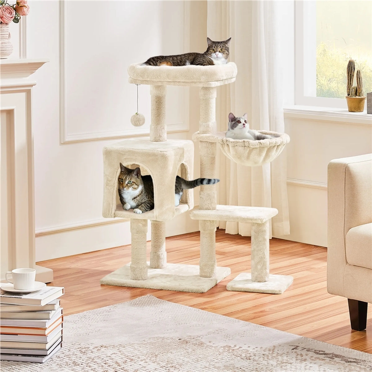 Yaheetech : Arbre à chat avec grotte et lit - 96 cm de haut - 80,5 x 39,5 cm - Beige