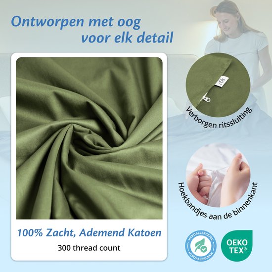 Housse pour la couverture d'aggravation d'Ella 135 x 200 CM - 7 KG & 9 KG - Housse en 100% coton biologique - Vert olive
