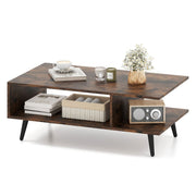 table basse coast 2 étages - brun rustique - 80 x 45 x 30 cm - étagère ouverte & pieds en métal
