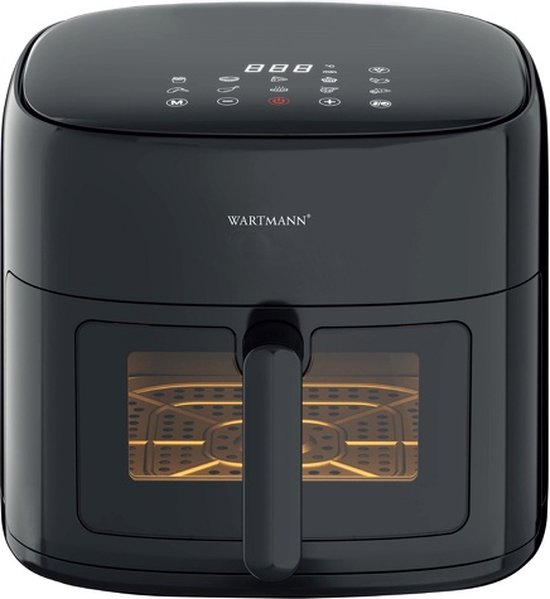 Wartmann Airfryer Compact - Friteuse à air chaud sans PFAS avec fenêtre de visualisation - 6 litres - 10 programmes - 1500 Watt - Noir