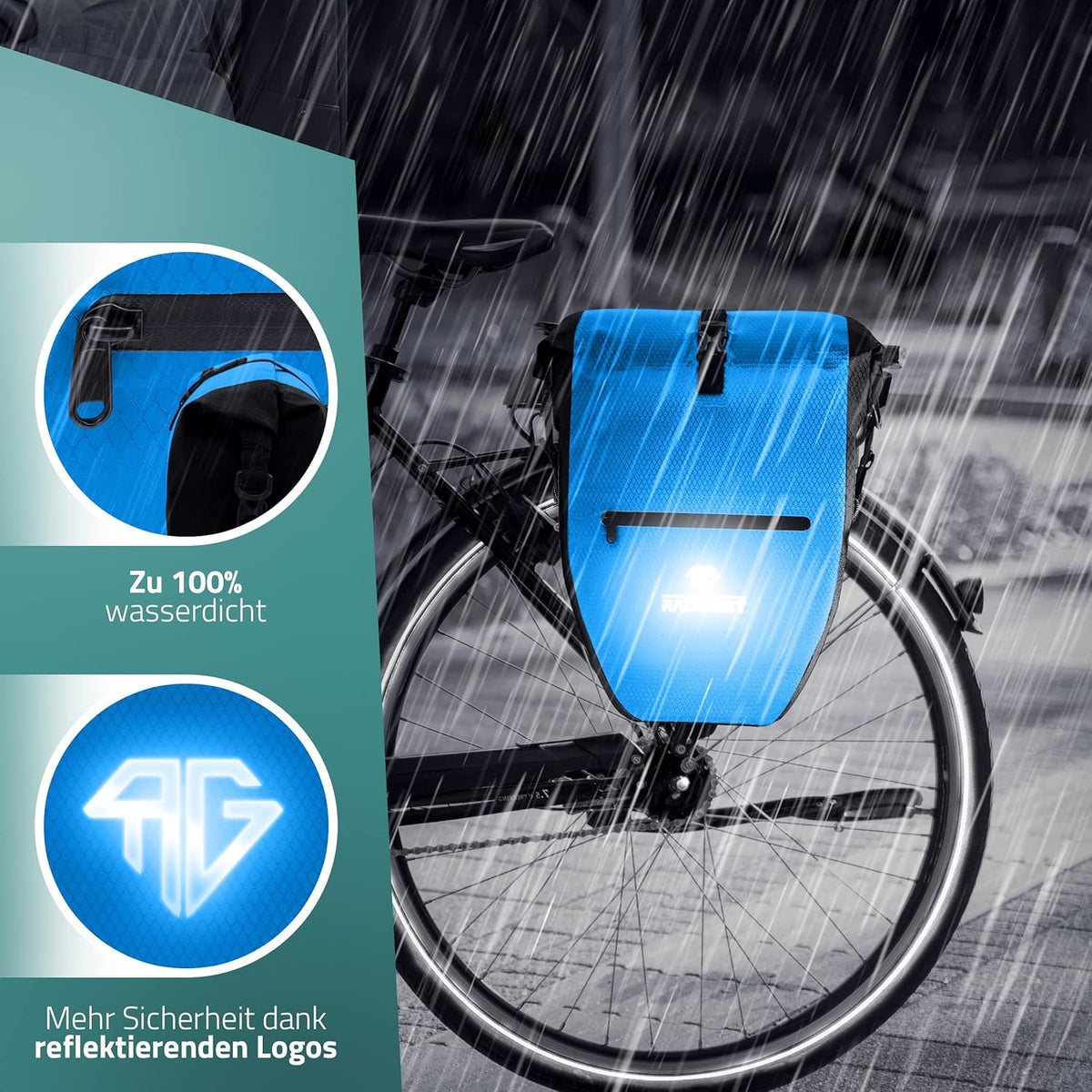 RADGEIST sacoche pour porte-bagages - sacoche pour porte-bagages - sac à bagages sac à bandoulière étanche (bleu 28L, lot de 2)