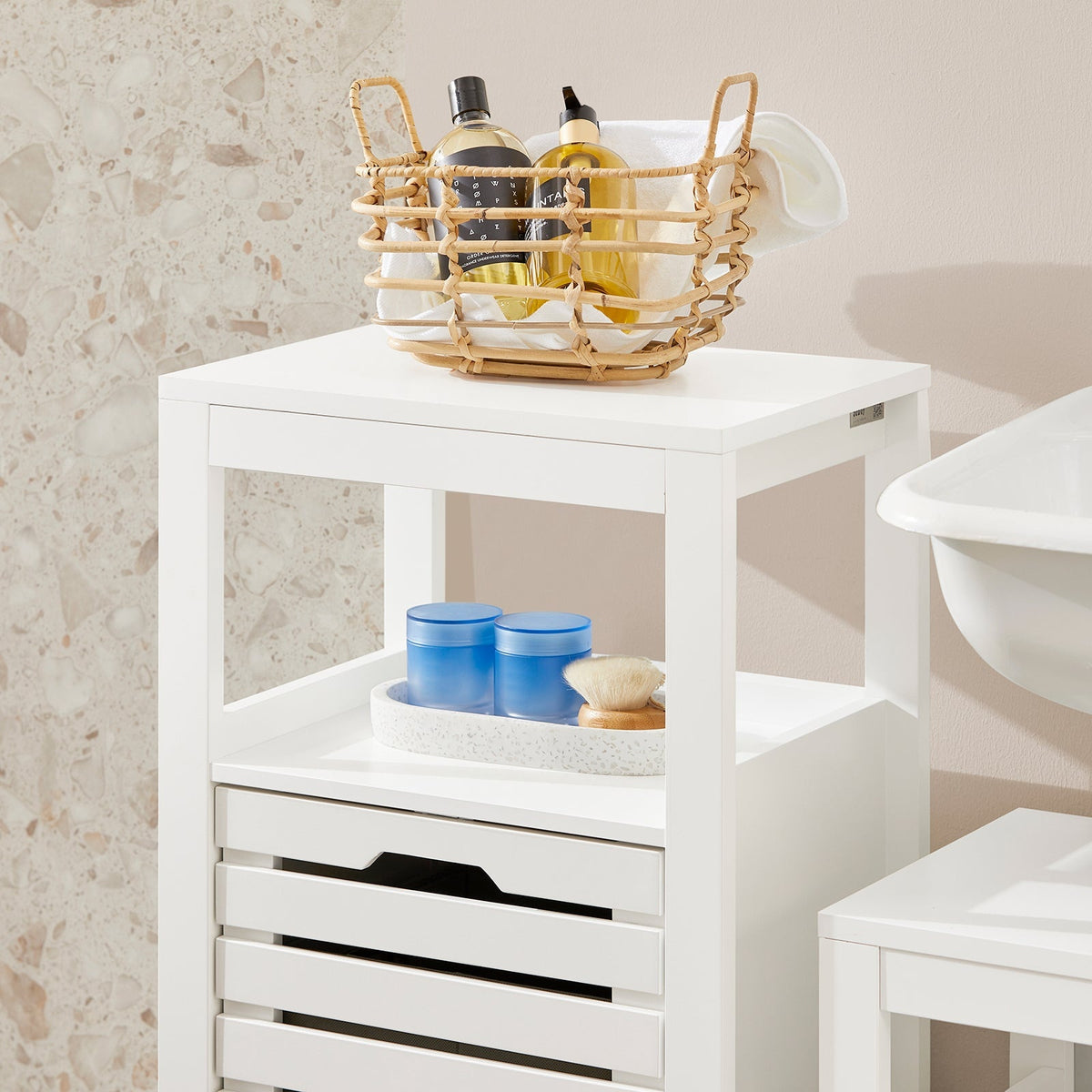 SoBuy BZR67-W Meuble de salle de bain - Panier à linge inclinable - Bois MDF blanc - 42x30x90 cm