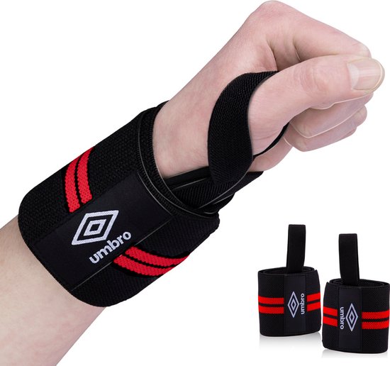 Supports de poignet Umbro - 2 pièces - Pour le fitness, le crossfit et la musculation - Rouge/Noir