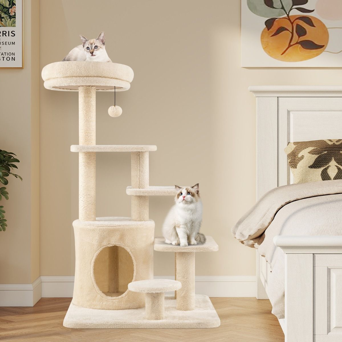Arbre à chat Coast - plusieurs étages - poteaux à griffer en sisal - beige/gris - 102 cm