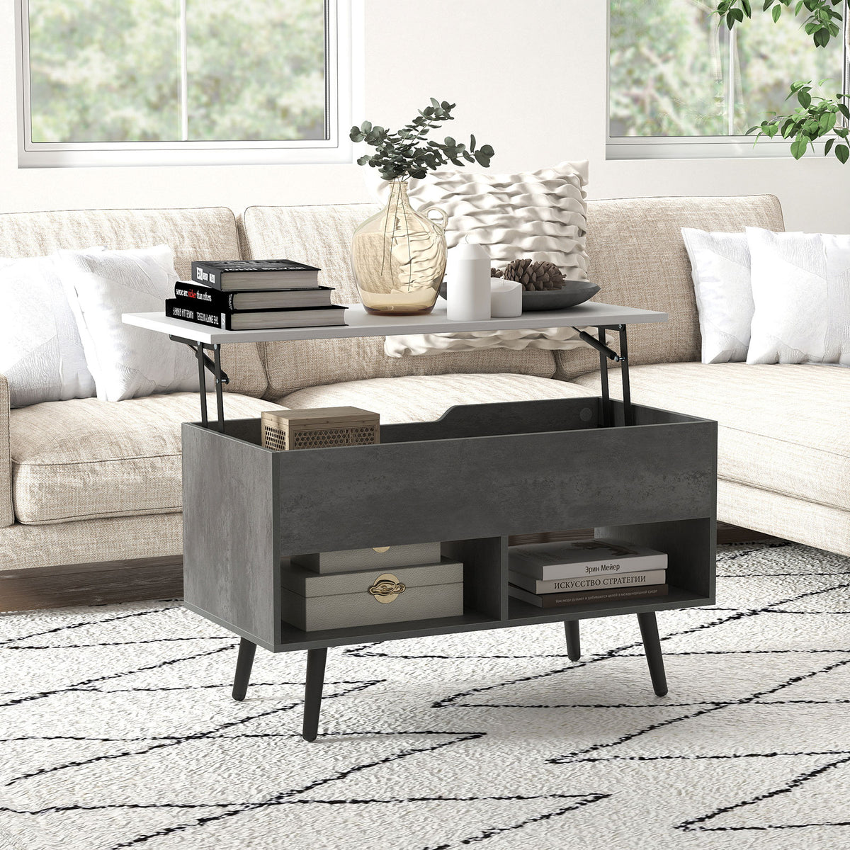 Coast Lift Top Coffee Table Grey 80x40x46 cm - Mid Century Modern with Storage