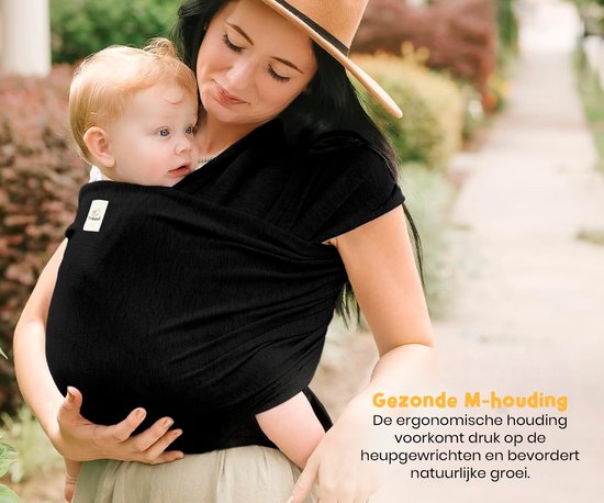 Frummel Baby Carrier Black - Écharpe de portage - Porte-bébé - Écharpe tissée - Bébé 0-36 mois - Nouveau-né