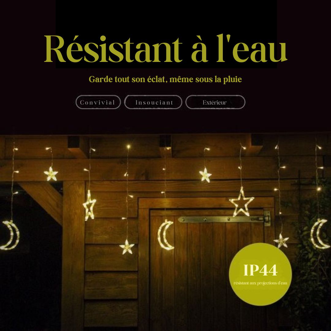 Light Curtain Giftmas  - Décoration suspendue - Intérieur/Extérieur - 3.5M - 120 LED  - Lunes et étoiles - Blanc chaud