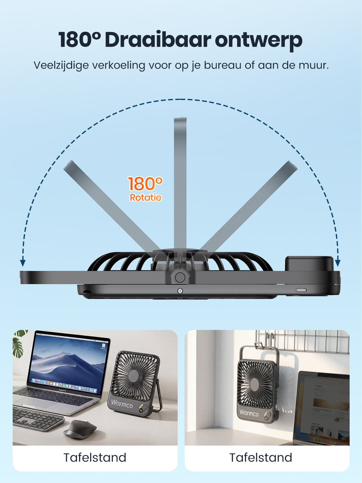 Ventilateur portable Warmco D3 - 7 pouces - 10 000 mAh
