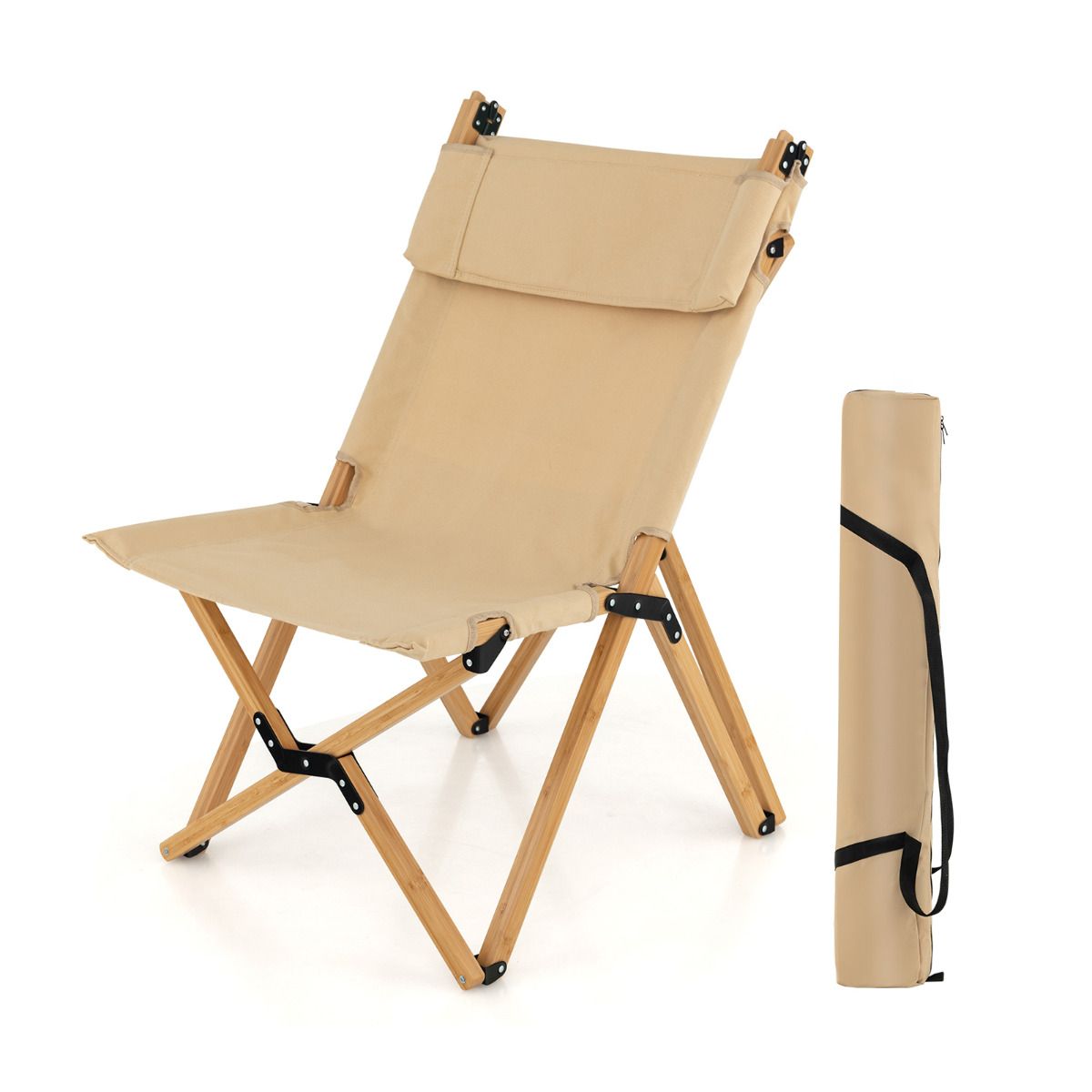 Chaise de camping pliable Coast - Structure en bambou - Dossier réglable - Sac de transport inclus - Couleur naturelle