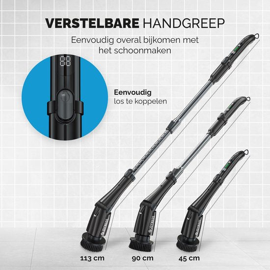 Joyware Brosse de nettoyage électrique Pro - Brosse à récurer - Brosse à récurer avec manche - Machine à récurer - Machine à nettoyer - Noir - 7 embouts