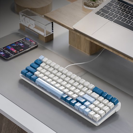 FREEWOLF K65 Clavier mécanique de jeu - Éclairage RGB latéral - 78 touches - Mini NumPad - Interrupteur rouge - Blueberry