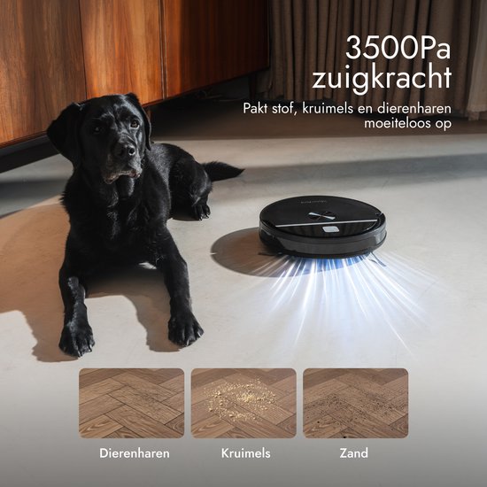 Aspirateur robot Bloomfold Sweep avec fonction de lavage – Aspirateur robot intelligent, 3 500 Pa, 130 min, application et Google Home – Ultra-fin (7,3 cm) – Adapté aux poils d'animaux