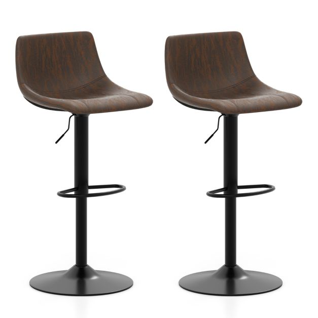 Lot de 2 tabourets de bar marron rustique, réglables 83-105 cm, pivotant à 360° avec coussins en velours et structure en métal