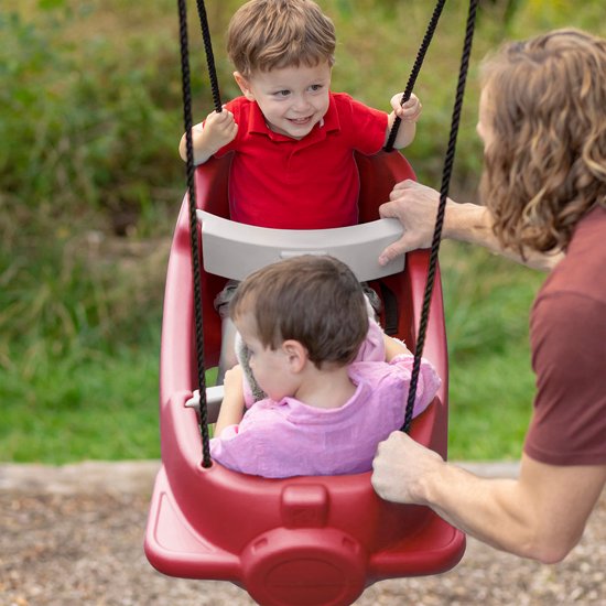 Step2 Rocket Swing for Two Rouge - Balançoire fusée pour deux personnes - Ceintures de sécurité réglables - Facile à monter et à descendre - Plastique résistant