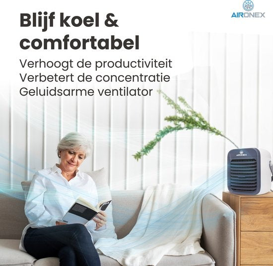 Aironex Refroidisseur d'air portable bleu - jusqu'à 15 m² - Réservoir d'eau 0.3L