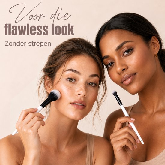 Ensemble de pinceaux de maquillage Vaive, 15 pièces - Pinceaux vegan - Pinceaux pour fond de teint, ombre à paupières, blush, kabuki et poudre bronzante - avec trousse - Blanc