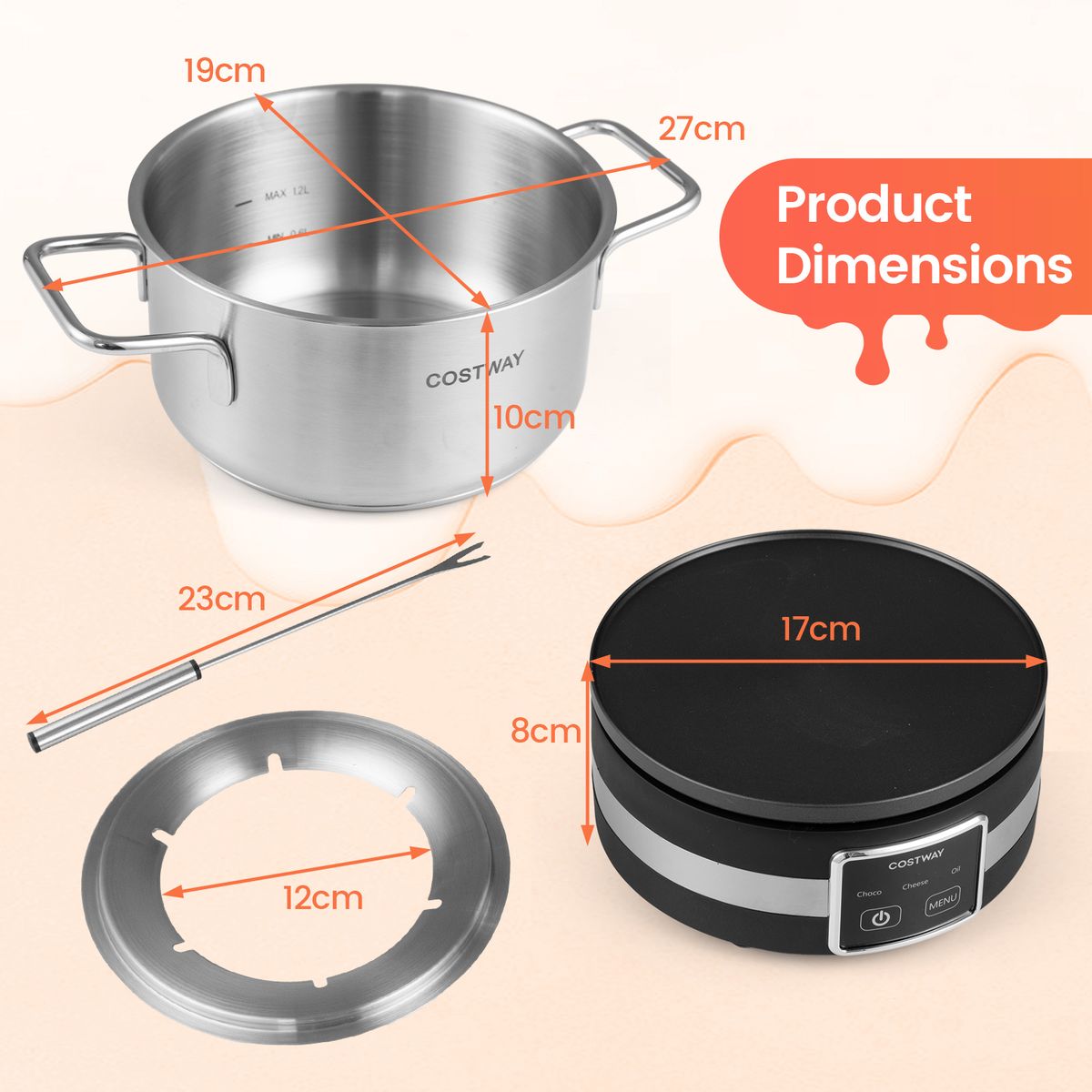 Ensemble à fondue électrique Coast - 1 200 W - Régulateur de température - Cuve amovible en acier inoxydable - Argent et noir
