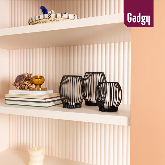 Bougeoir rond Gadgy - Petit bougeoir - Décoration de salon - Éclairage d'ambiance d'intérieur - Bougeoirs pour bougies chauffe-plat 14,5 x 15 cm - Photophore en métal - Noir - Cadeau pour femme