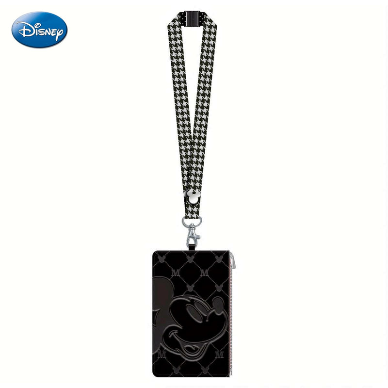 Porte-carte Disney Mickey Mouse avec cordon – Sous licence officielle – Motif pied-de-poule – Thème films et anime – Accessoire élégant noir