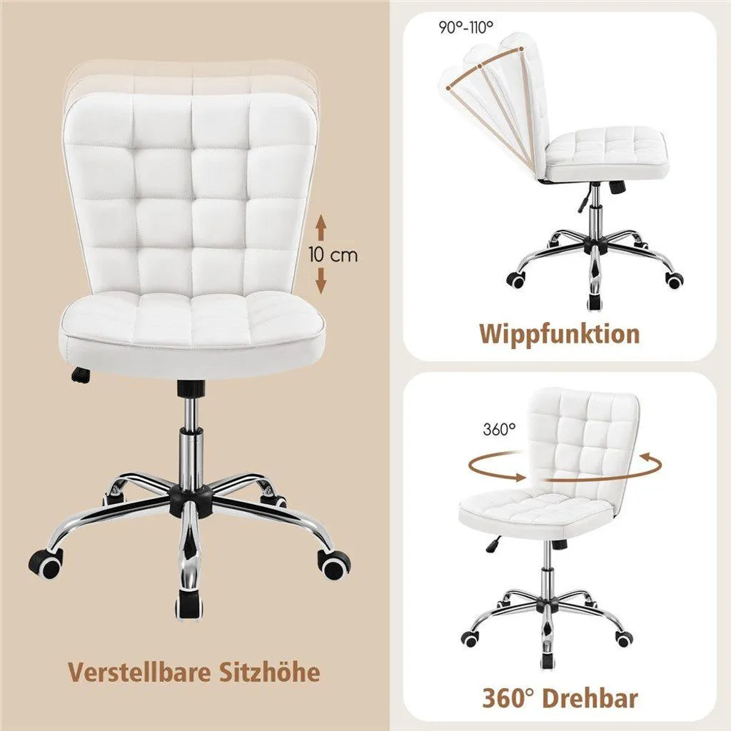Yaheetech Ergonomic Office Chair - Chaise pivotante - Siège réglable - Sans accoudoirs - Cuir synthétique - Blanc