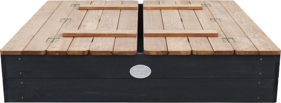 Bac à sable en bois AXI Ella, couleur anthracite/marron - Avec bancs et couvercle - Bois certifié FSC - 100 x 95 x 20 cm - Bac à sable pour enfants
