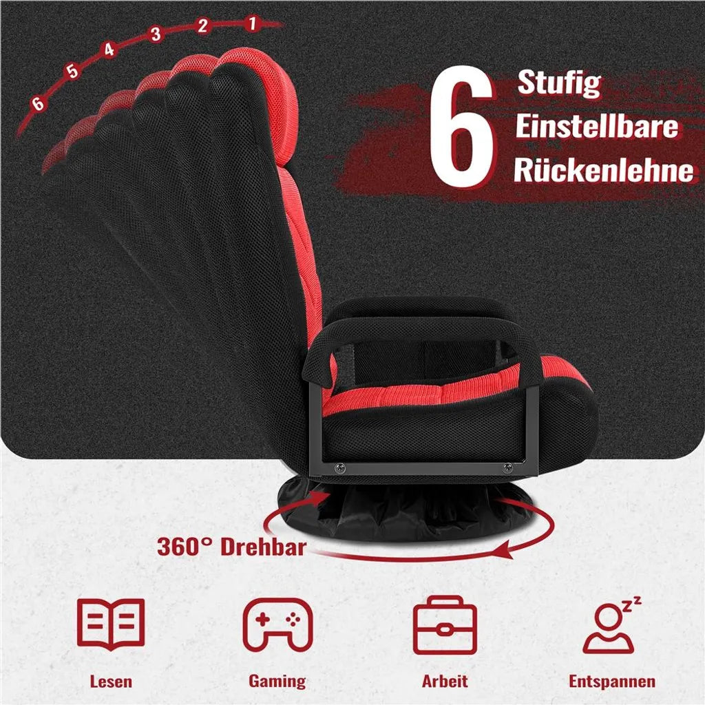 Fauteuil de gaming pivotant Yaheetech – Fauteuil de gaming réglable avec accoudoirs et poche latérale