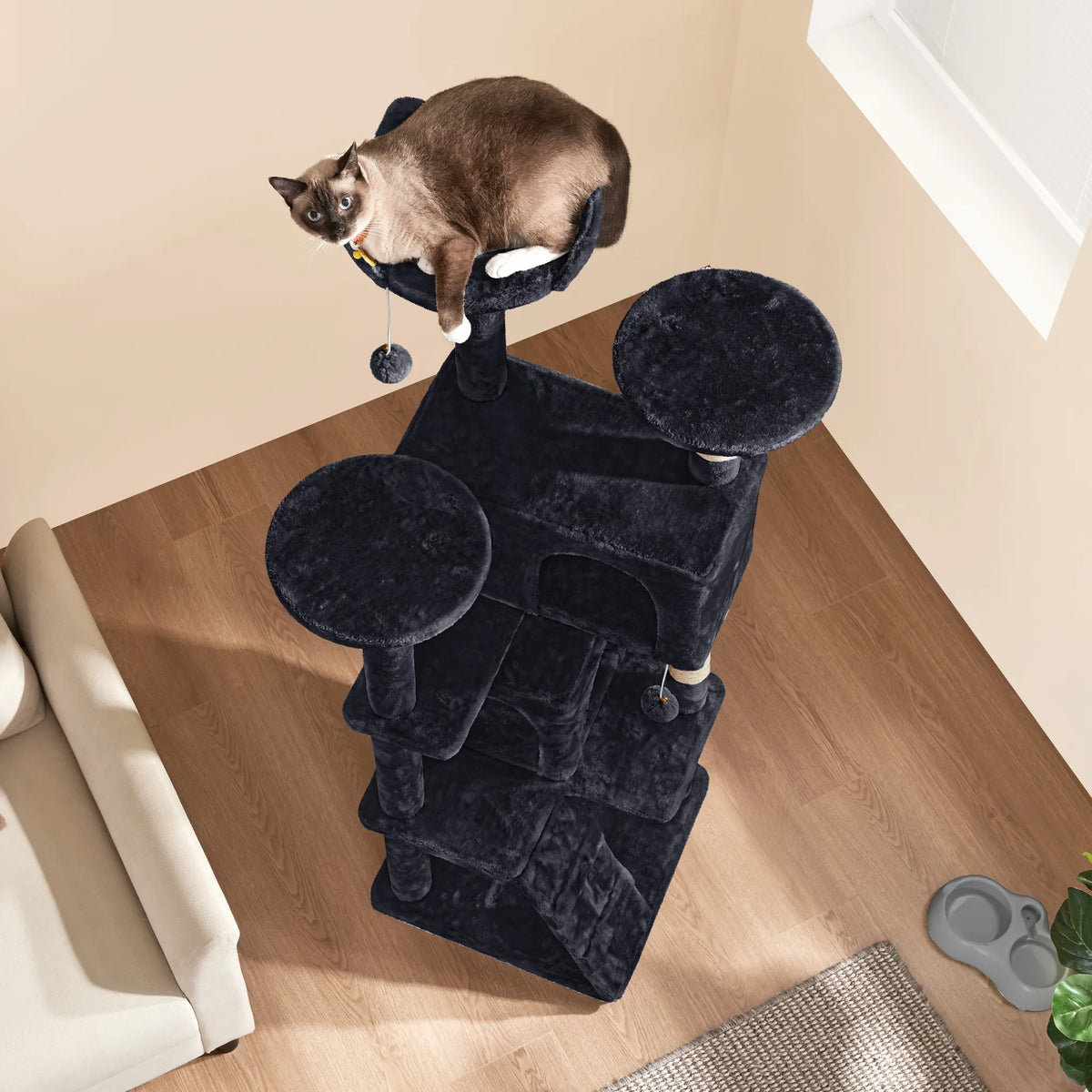 Arbre à chat Yaheetech avec 2 grottes - 158 cm de haut - 49 x 49 cm - Noir