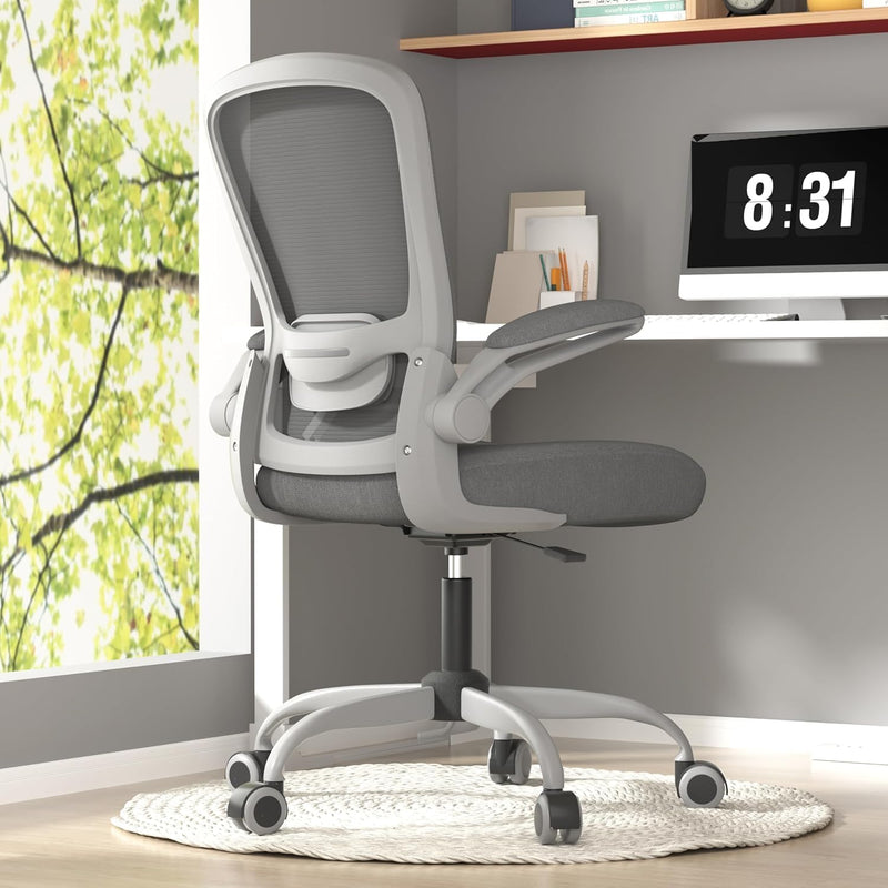 Chaise de bureau ergonomique - Soutien lombaire réglable - Accoudoirs rabattables - Fonction d'inclinaison à 135°