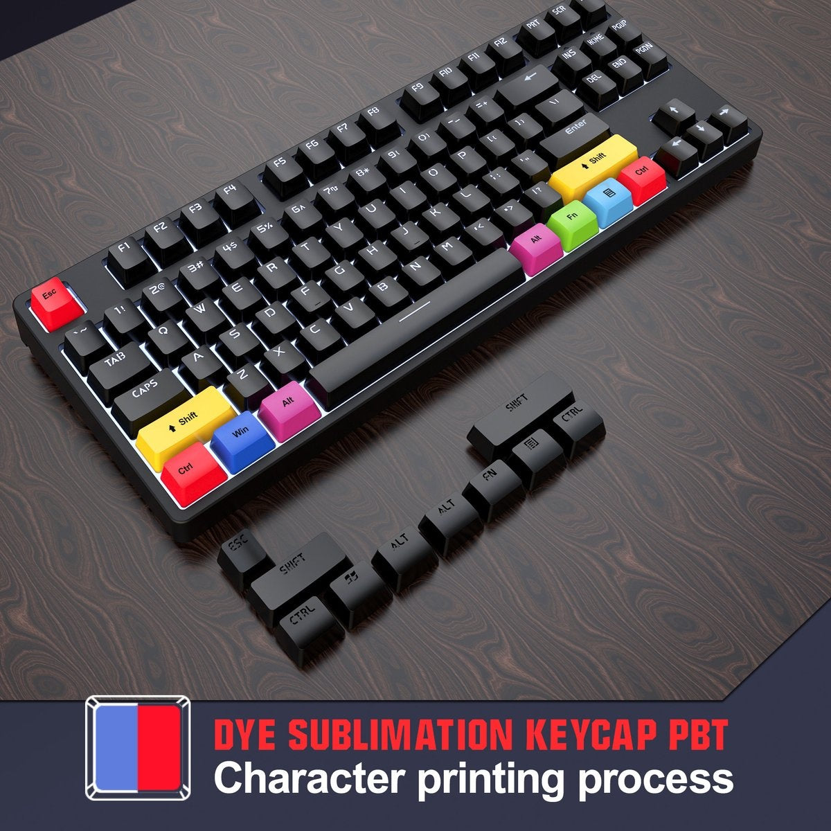 HXSJ L600 Clavier de jeu mécanique filaire - QWERTY - 87 touches - Interrupteur rouge - Noir