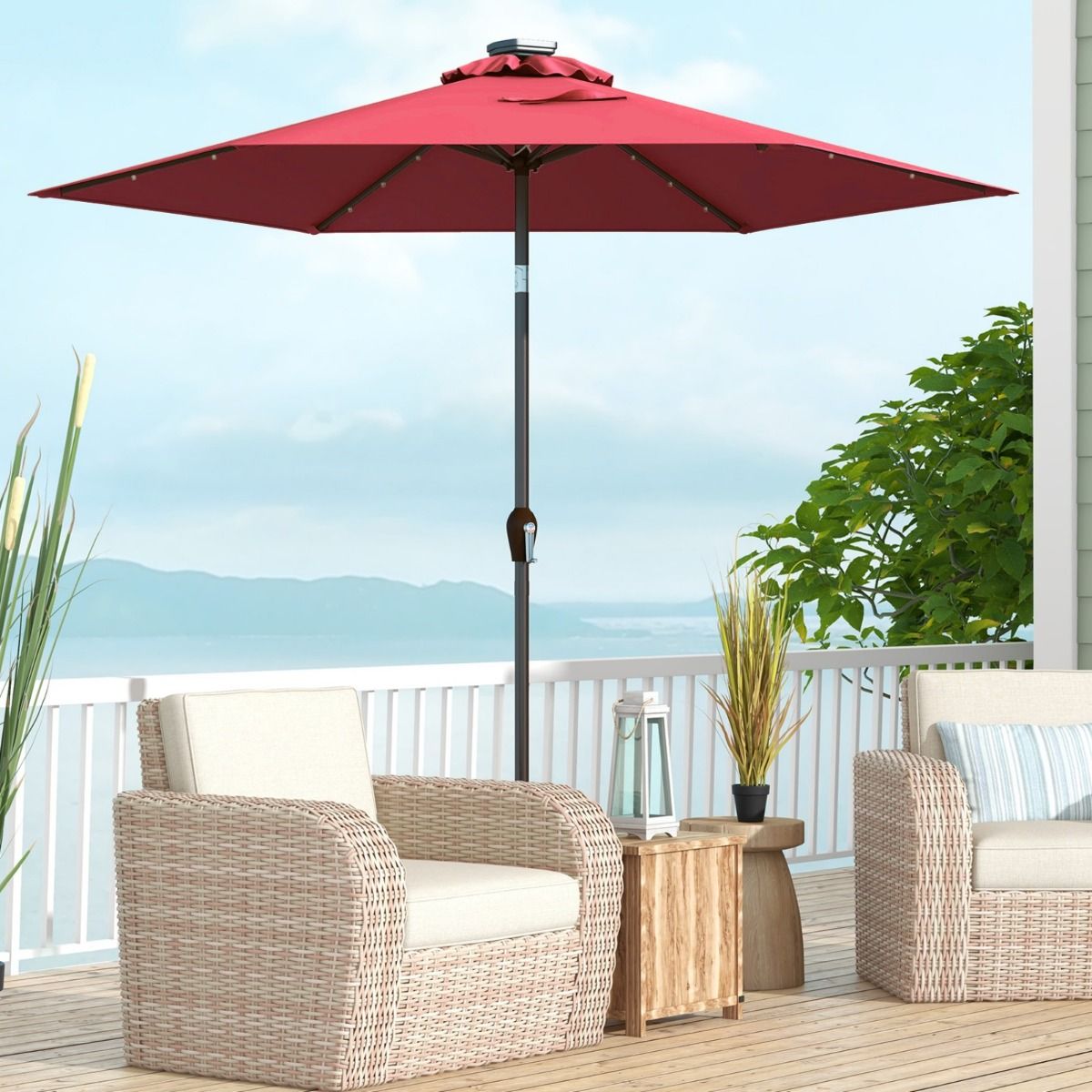 Parasol inclinable Coast avec éclairage LED - À énergie solaire - 2,7 m de diamètre - Beige