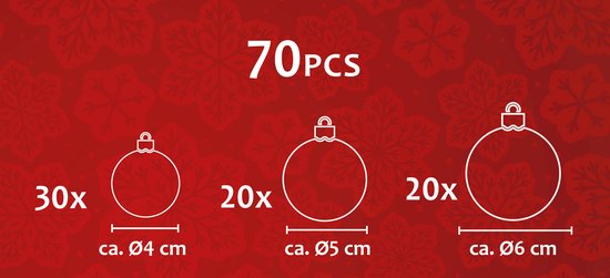 Cadeaux de Noël Set de boules de Noël argentées - 70 pièces boules de Noël en plastique - boîte de rangement pour boules de Noël incluse - Ø4/5/6 cm