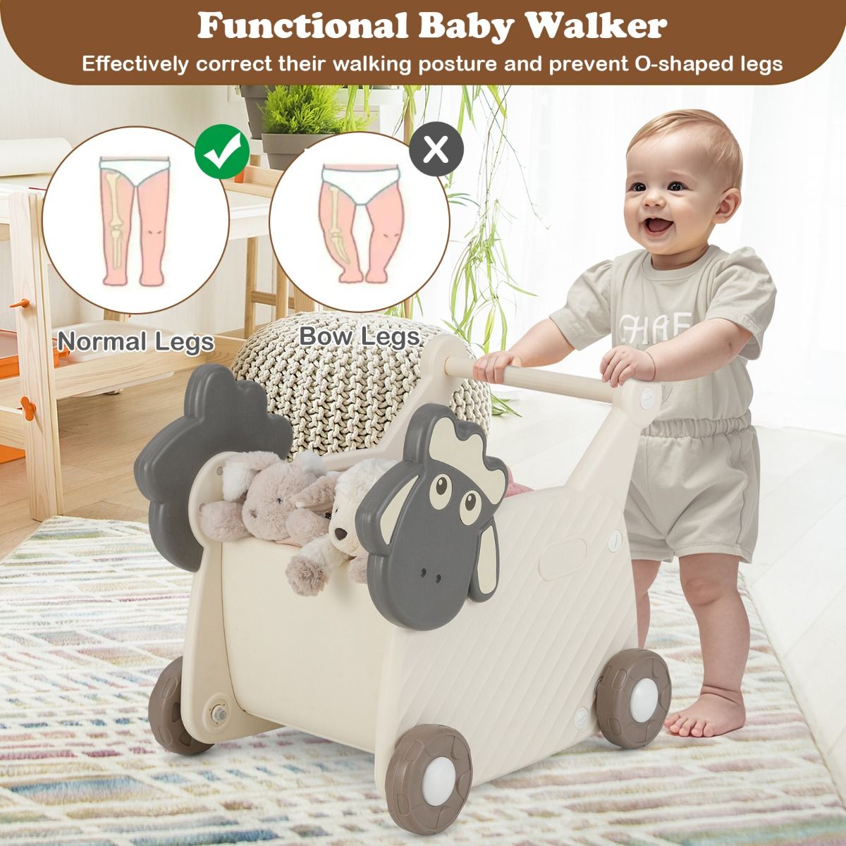 Chariot pour enfants Coast Schaap - Chariot de rangement et trotteur 2-en-1 - 18 litres - Beige et gris
