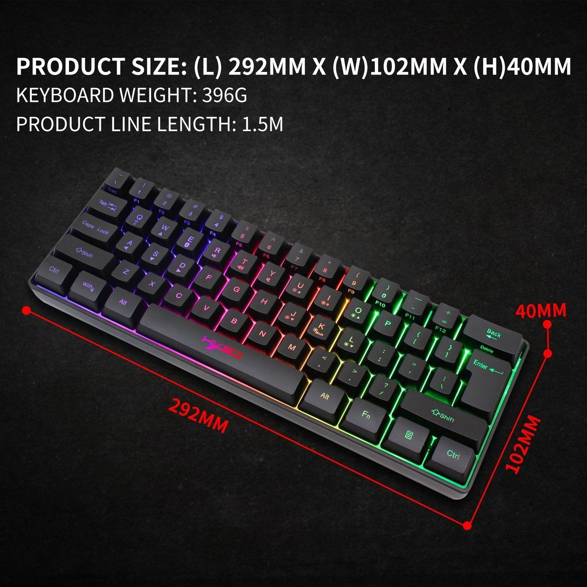 HXSJ L500 RGB Membrane Wireless gaming keyboard - Dual mode (Bluetooth / 2.4G) - 61keys - Qwerty
