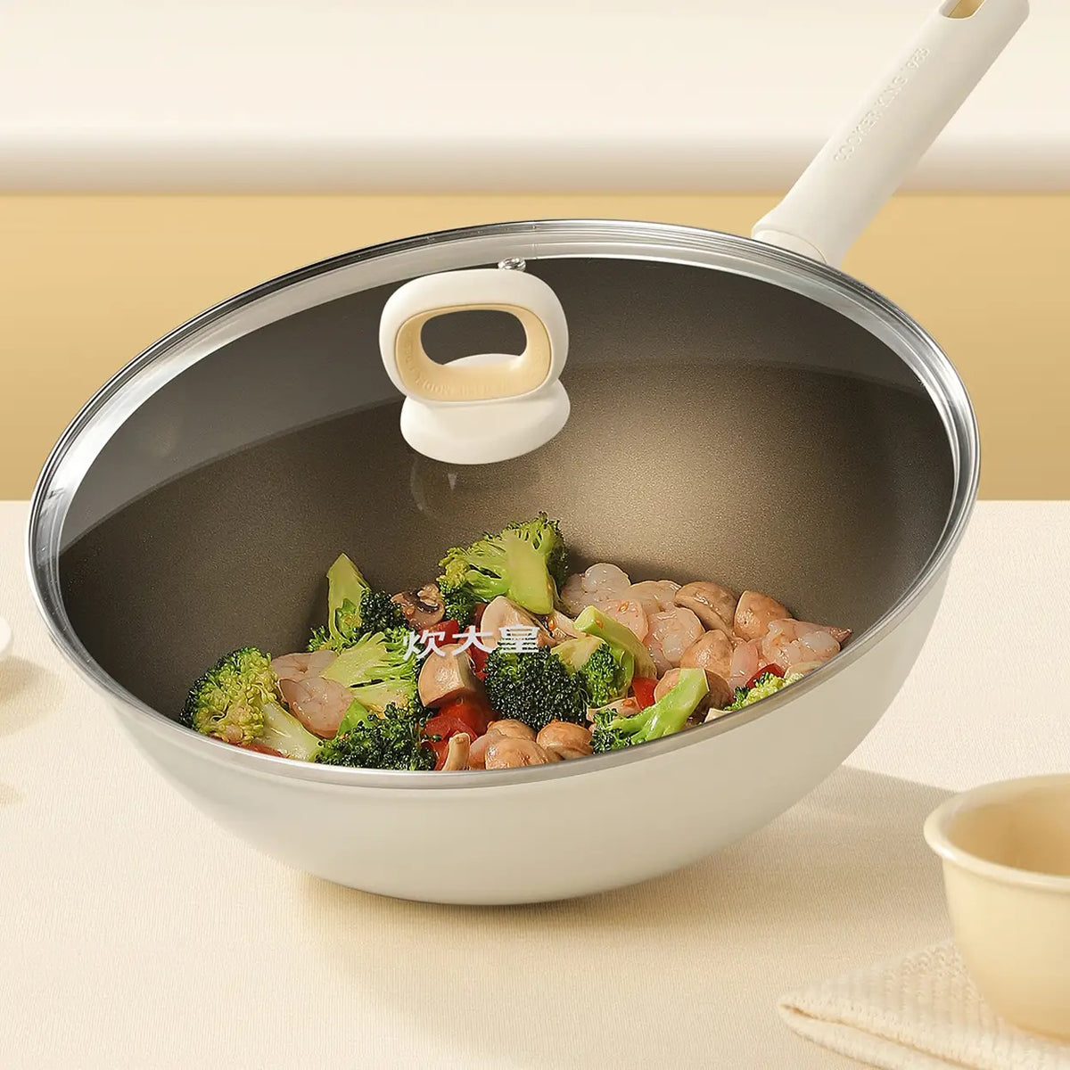 Wok COOKER KING avec couvercle en verre - Antiadhésif - 32 cm