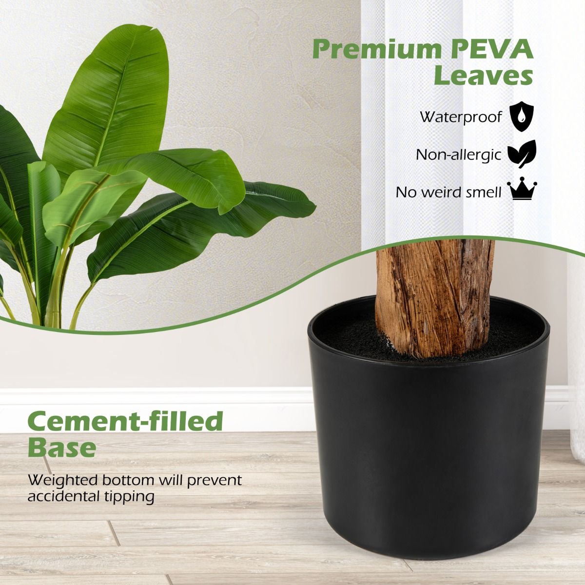 Lot de plantes artificielles Coast - Palmier tropical et anthurium - 2 pièces - 107 cm - Vert