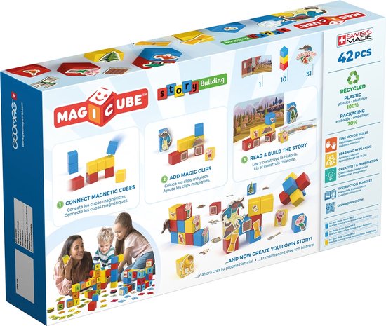 Geomag MagiCube Story Building Les Trois Petits Cochons - Jouet magnétique - 42 pièces - À partir de 3 ans