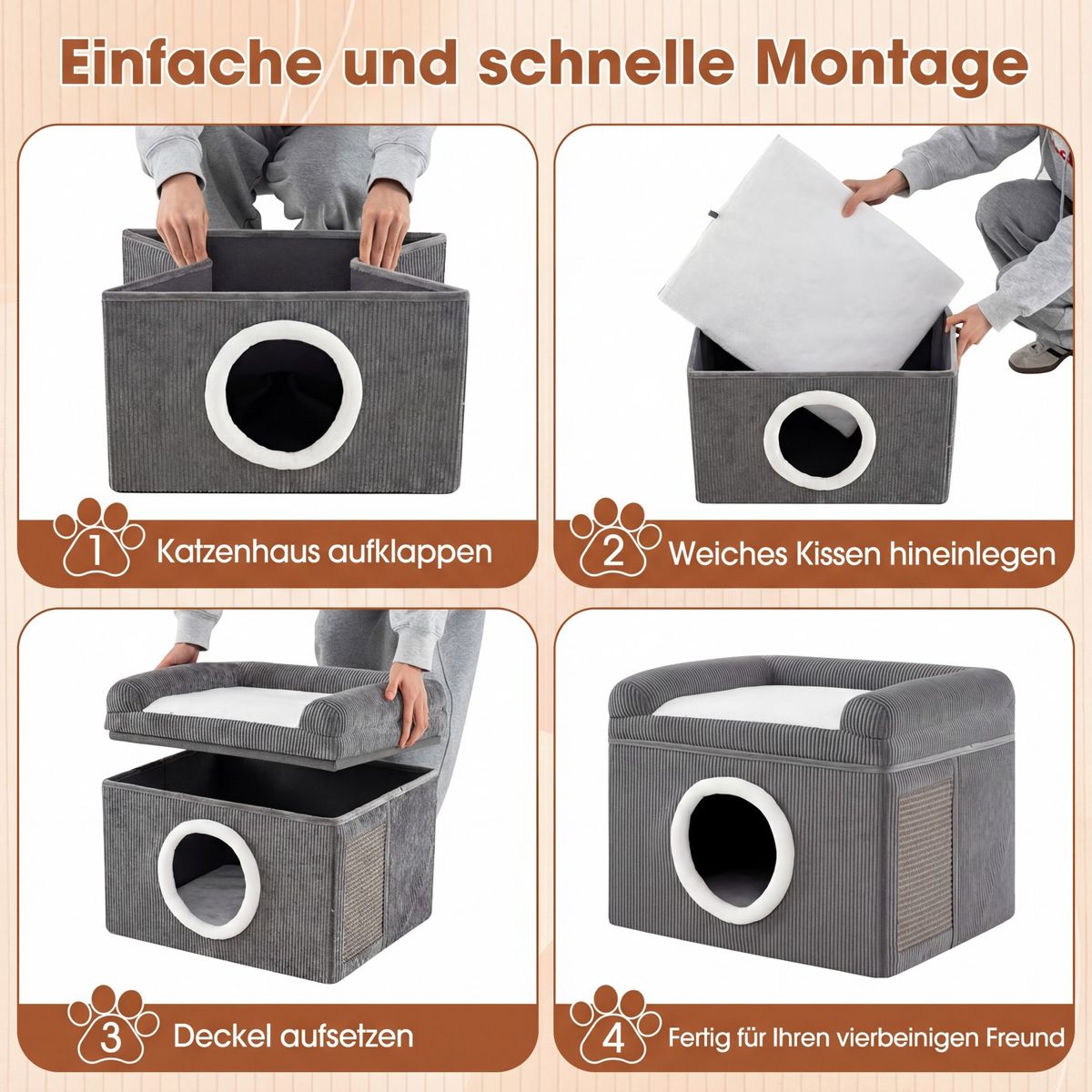 Maison pliable pour chat Coast - avec tapis à griffer en sisal - coussin moelleux et bords surélevés - gris
