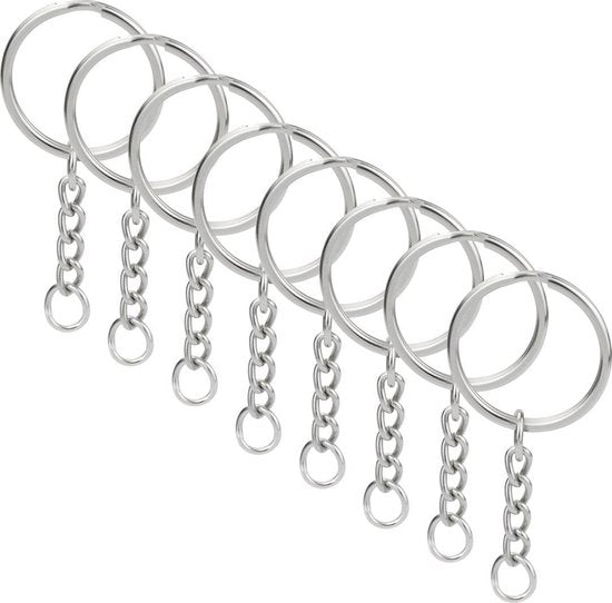 Porte-clés avec chaîne - 50 anneaux fendus pour porte-clés en acier inoxydable - Set d'anneaux fendus pour porte-clés - 25 mm - 50 pièces