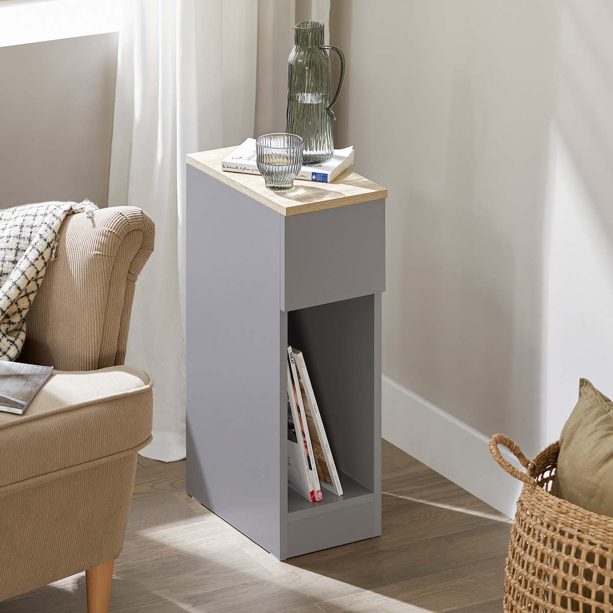 SoBuy Table de chevet avec tiroir et compartiment de rangement - 20x35x60 cm - Max. 20KG - Gris