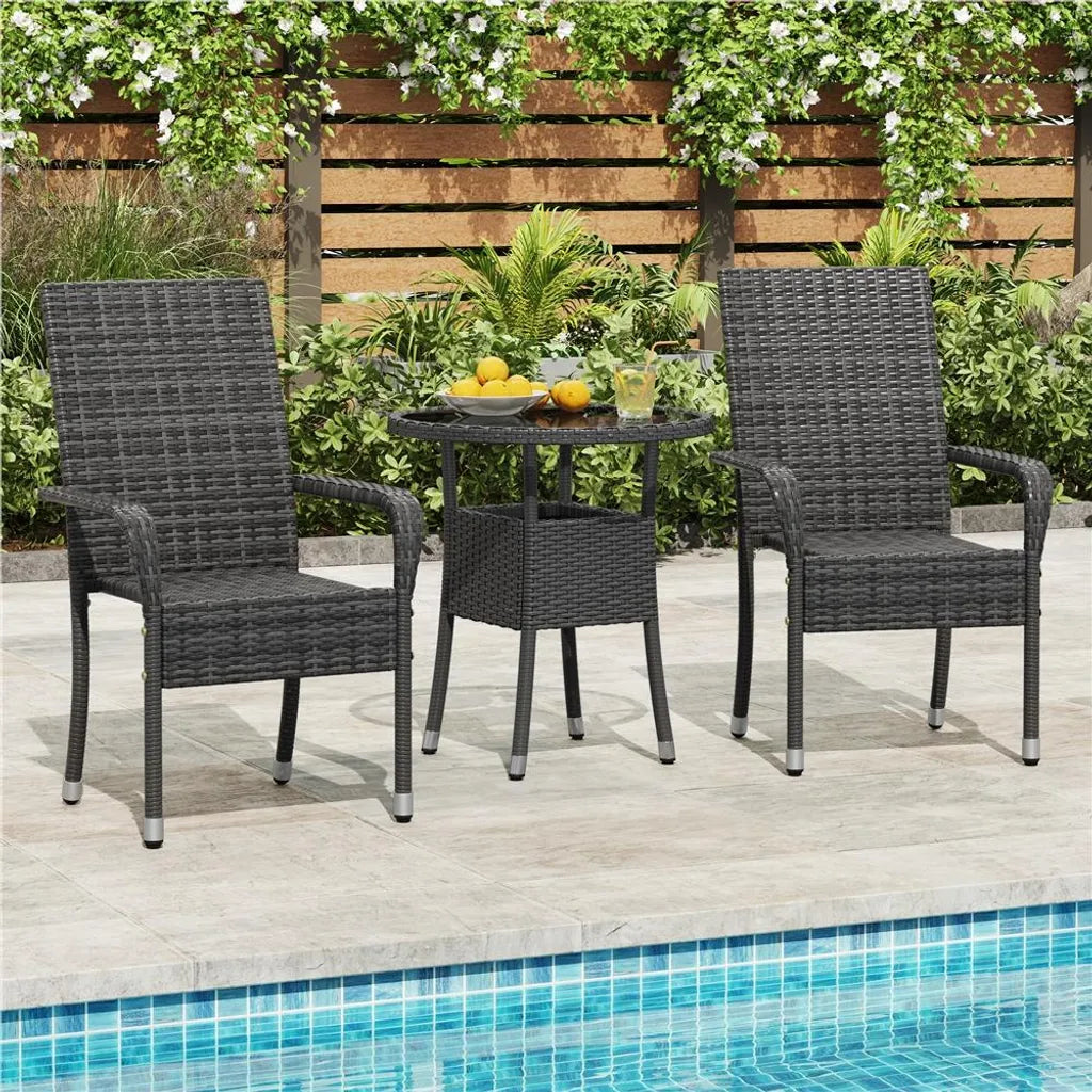 Chaises de jardin Yaheetech - Lot de 2 - Rotin PE - Empilables - Accoudoirs - Gris