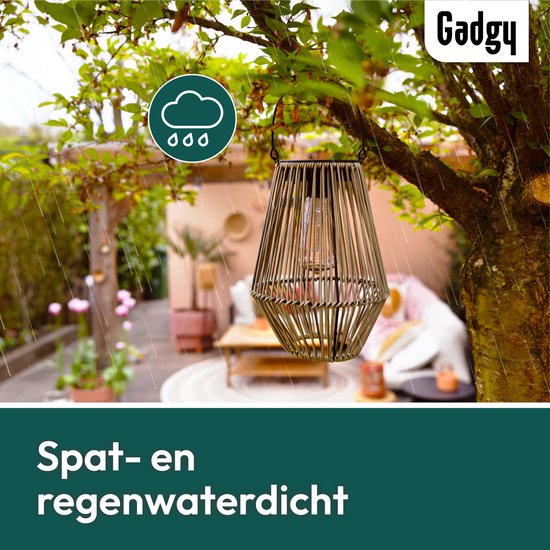 Gadgy Lampe solaire de jardin en rotin beige - Lampe solaire de jardin - Lampe solaire de table avec connexion USB - Lampe d'extérieur - Statue de jardin - Lanterne de jardin avec capteur jour/nuit - Eclairage pour l'extérieur - Lanterne de jardin