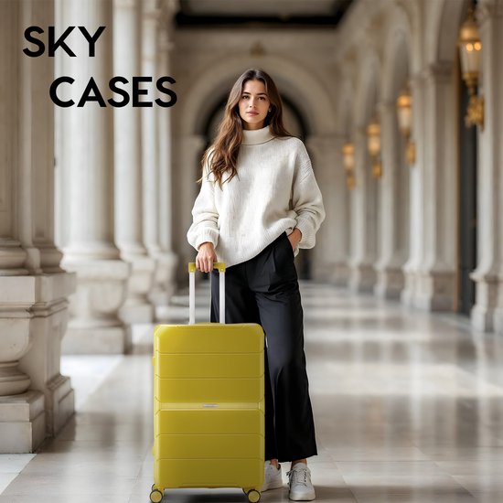 SKYCASES Urban Adventurer - Grande valise de voyage - Verrouillage par numéro - 49x30x75cm - 110L - Valise de voyage avec verrouillage de valise - Roues pivotantes - Jaune