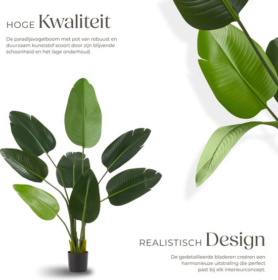 tectake® Arbre à oiseaux de paradis Tropic - Strelitzia - Plante artificielle fidèle à la nature avec des feuilles détaillées et un pot de fleurs robuste - Facile d'entretien et polyvalent - Hauteur : 120 cm
