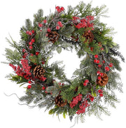 Mica Decorations Couronne de Noël Randell - Décoration de Noël à effet enneigé - Couronne de porte facile à accrocher - Décoration avec des baies et des pommes de pin - Ø 50 cm - Rouge