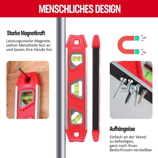 Niveau à bulle Mini Torpedo sans marque, 23 cm, avec 3 bulles et aimant