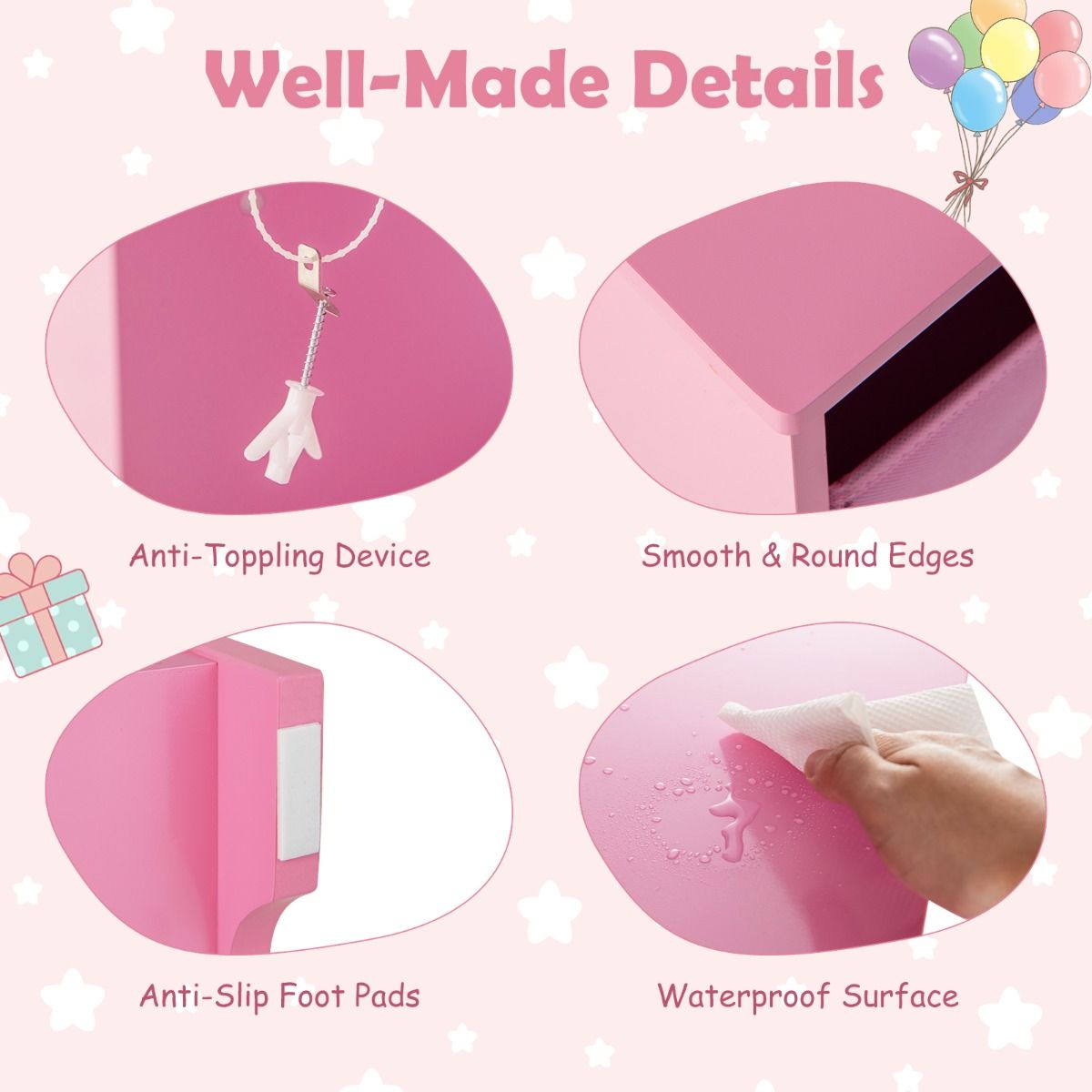 Coast : coiffeuse et bureau pour enfant - Miroir amovible à trois faces - Avec bacs de rangement - Rose