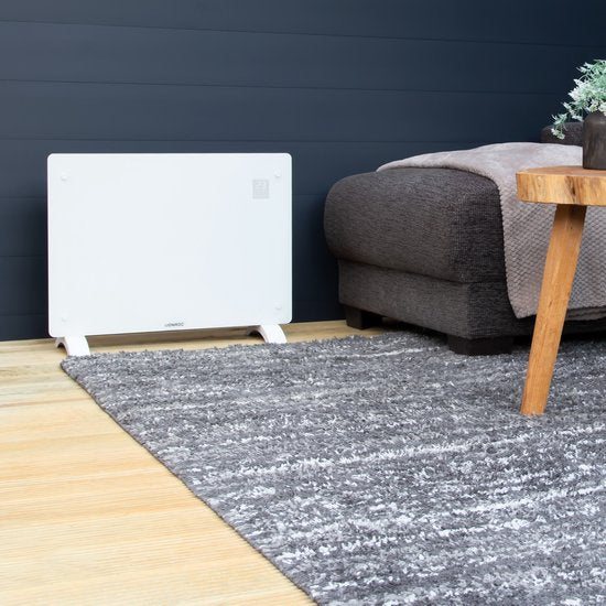 Chauffage électrique - VONROC  - Convecteur avec panneau en verre - 750W/1500W - Jusqu'à 18m2 - Contrôlé par l'application (via Wifi) et manuellement - Blanc